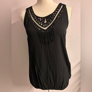 Max Studio Women’s Sleeveless Tank Top,, Size S, Black, Decorative Neckline